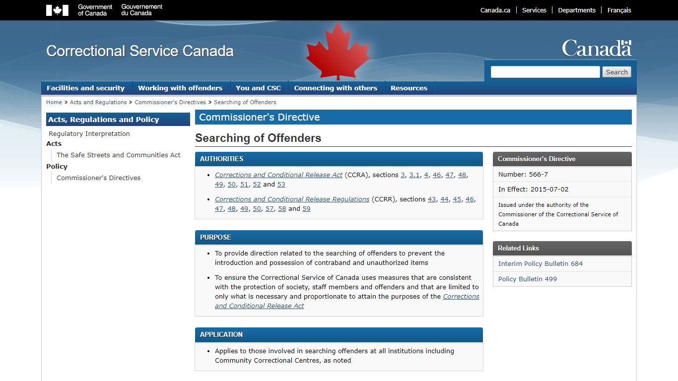 Searching of Offenders - Correctional Service of Canada