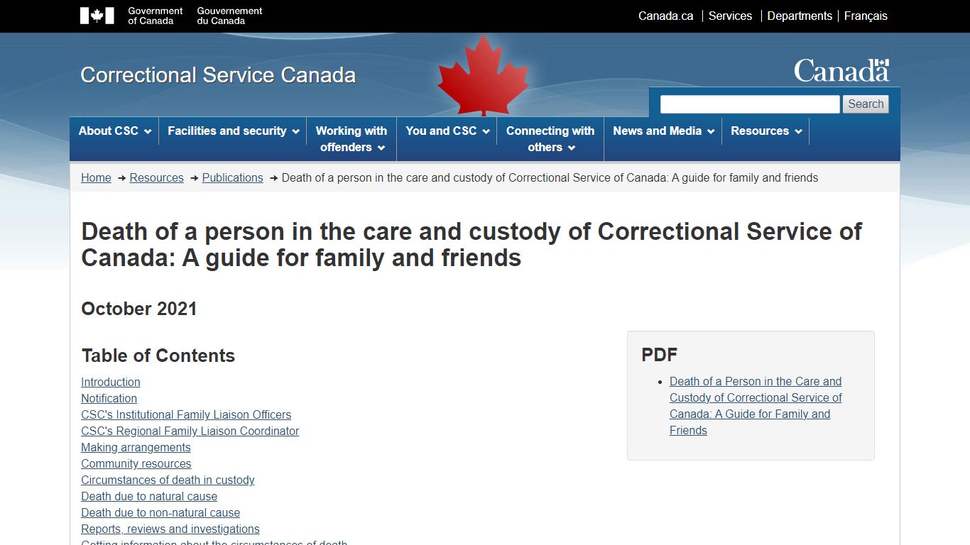 Death of a person in the care and custody of Correctional Service of ...