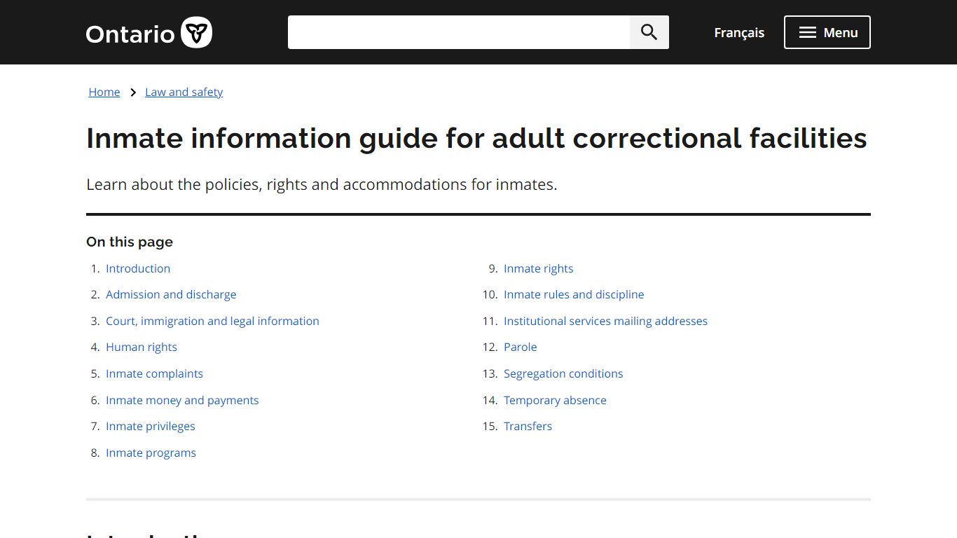Inmate information guide for adult correctional facilities - Ontario.ca